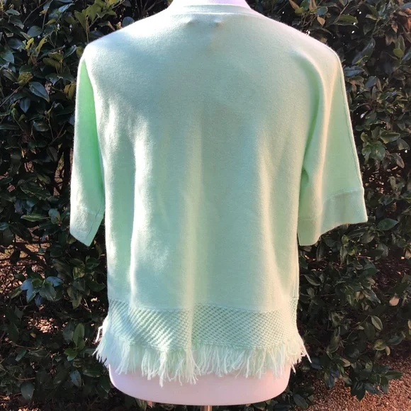 Kinross Cashmere Pointelle Fringe Trim Sweater NWT - Picture 4 of 5